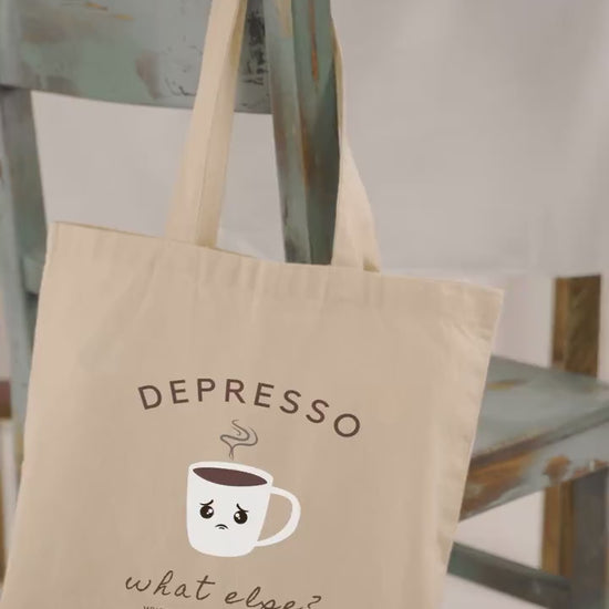 Mental Health Tote Bag 'Depresso What else?', part of profit donated to Depression Charity, Self Care, Mental Health Awareness, Coffee Shirt