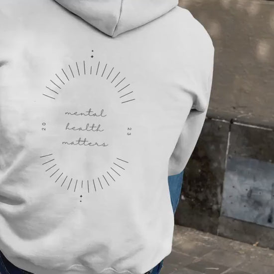 minimalist Hoodie 'Mental Health Matters', Mental Health Awareness, part of profit donated to charity, Self Care, ADHD, Anxiety, BPD