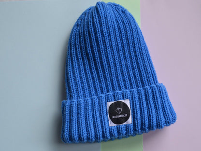 Beanie Anxiety Awareness (intense blue), Mental Health, part of profit donated to Charity, handmade knitwear, knit Merino wool beanie