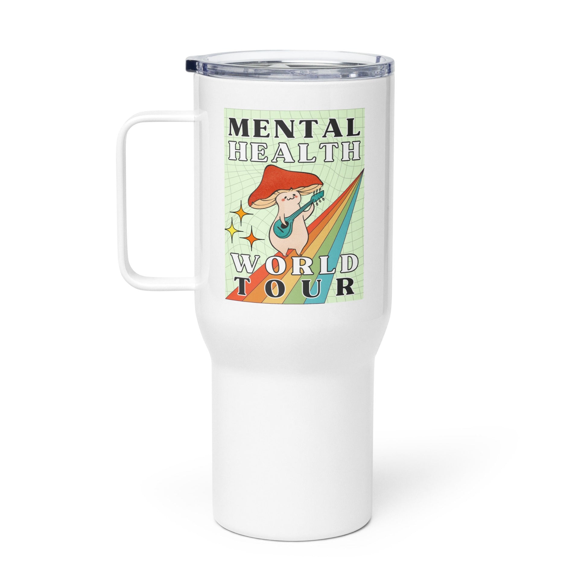 Travel Mug &#39;Mental Health World Tour&#39;, stainless steel mug with handle, Mental Health Awareness, Coffee Cup, Tea Cup, Self Care