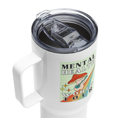 Travel Mug 'Mental Health World Tour', stainless steel mug with handle, Mental Health Awareness, Coffee Cup, Tea Cup, Self Care, Charity