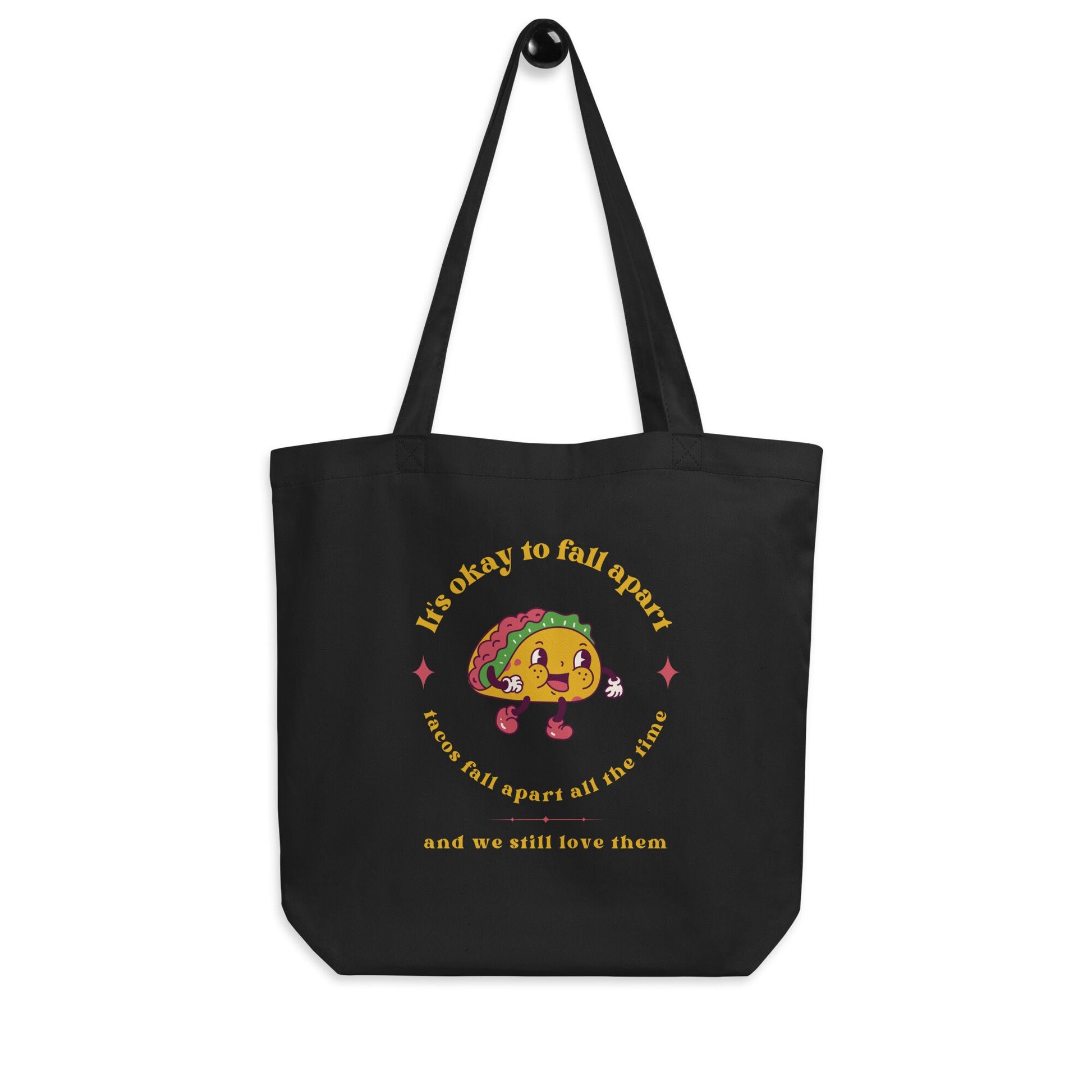 Mental Health Tote Bag &#39;It&#39;s okay to fall apart Taco&#39;, part of profit donated to Mental Health Charity, Self Care, ADHD, Anxiety, Tote Bag