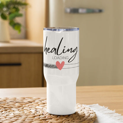 Mental Health Travel Mug 'Healing Loading', stainless steel mug with handle, Mental Health Awareness, Coffee Cup, Self Care, Tumbler Thermos