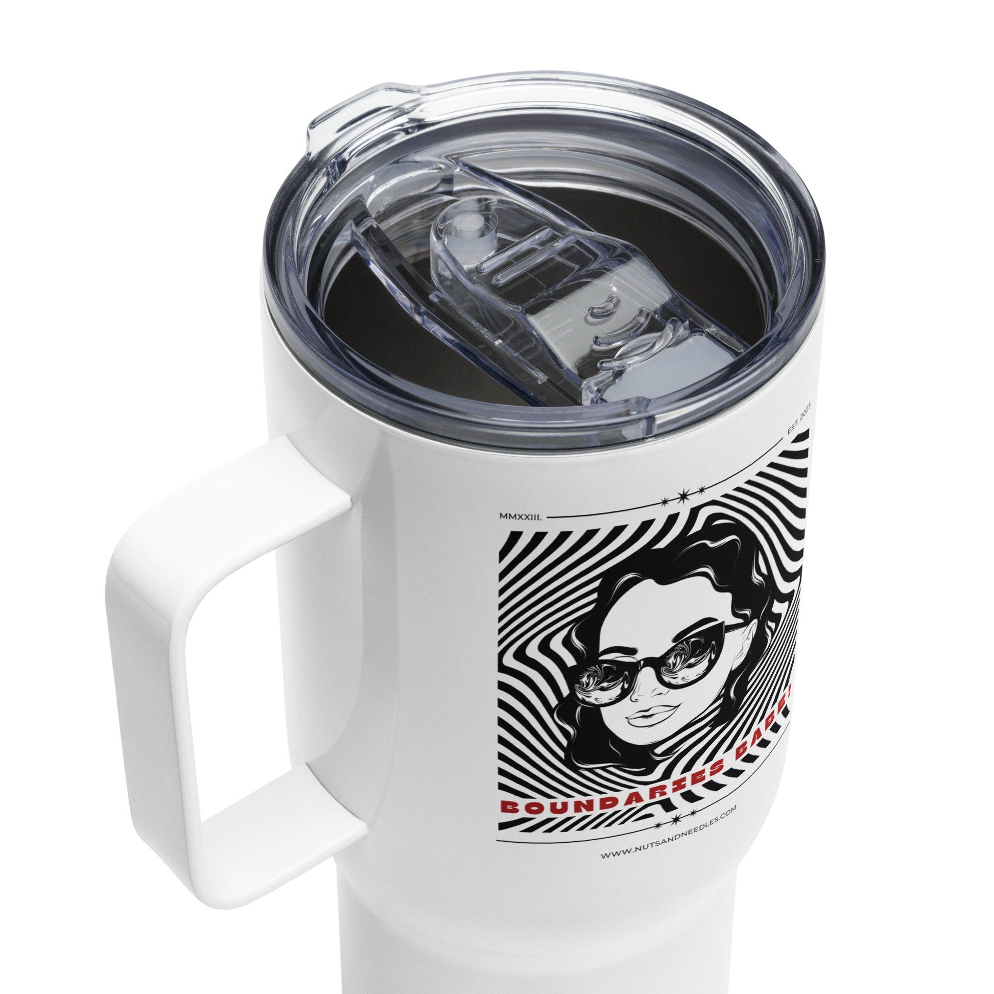 Travel Mug with handle 'Boundaries Babe', Mental Health Awareness, part of profit donated to charity, Self Care, coffee mug, tea cup, drinks