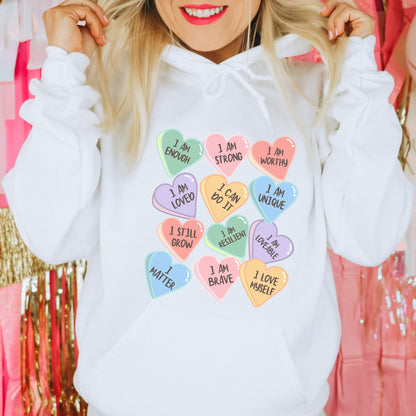 Mental Health Hoodie 'Self Love Candy', Valentines Day, Self Love, Self Care, Part of Profit donated to charity, Valentines Gift