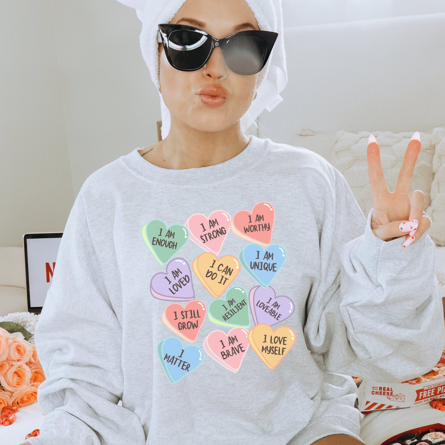 Mental Health Sweatshirt 'Self Love Candy', Valentines Day, Self Love, Self Care, Part of Profit donated to charity, Valentines Gift