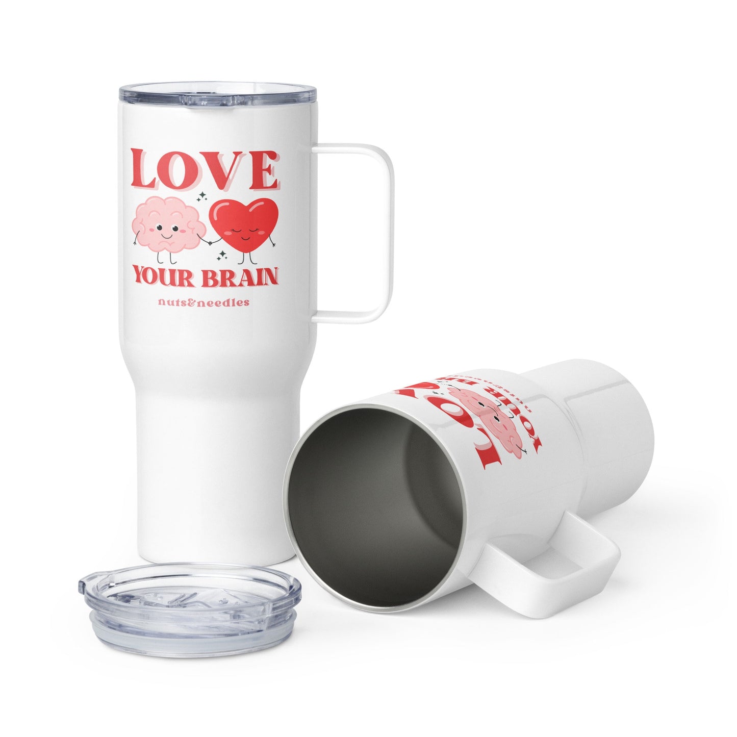 Mental Health Tumbler 'Love Your Brain', Valentines Day, Self Love, Self Care, Part of Profit donated to charity, Valentines Gift